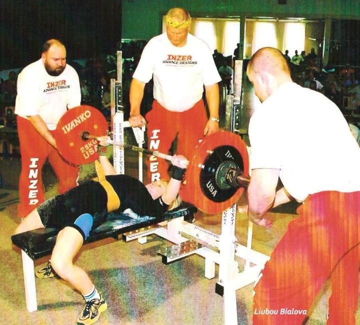 Belarusian powerlifter Liubou Bialova at an IPF World Single Bench Press Championship